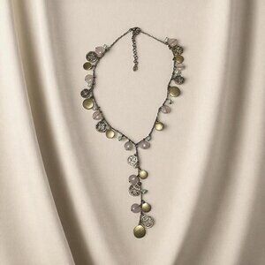 Bijoux Terner Rose Quartz Faux Pearl Y Drop Necklace Gold Tone 21" Adjustable